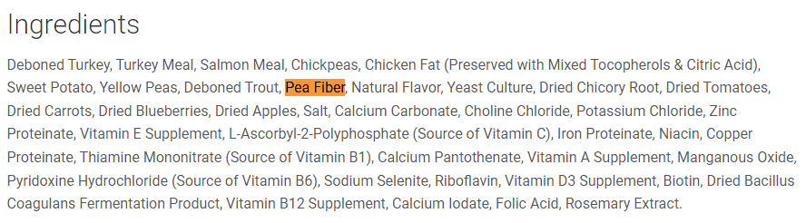 pea fiber in dog food